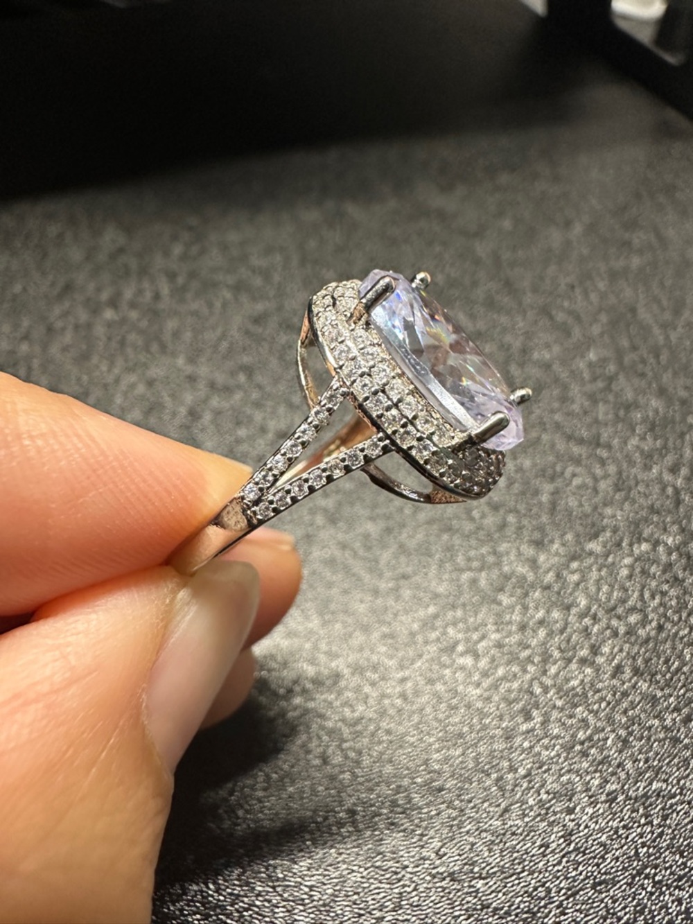 Clear Oval Halo Adjustable‎ Ring Silver Tone Statement - Picture 4 of 7